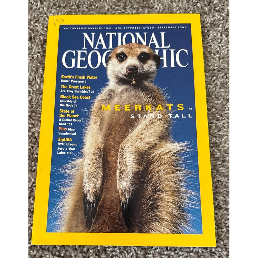 National Geographic Magazine September 2002 Meerkats Yellow OS Excellent Vintage